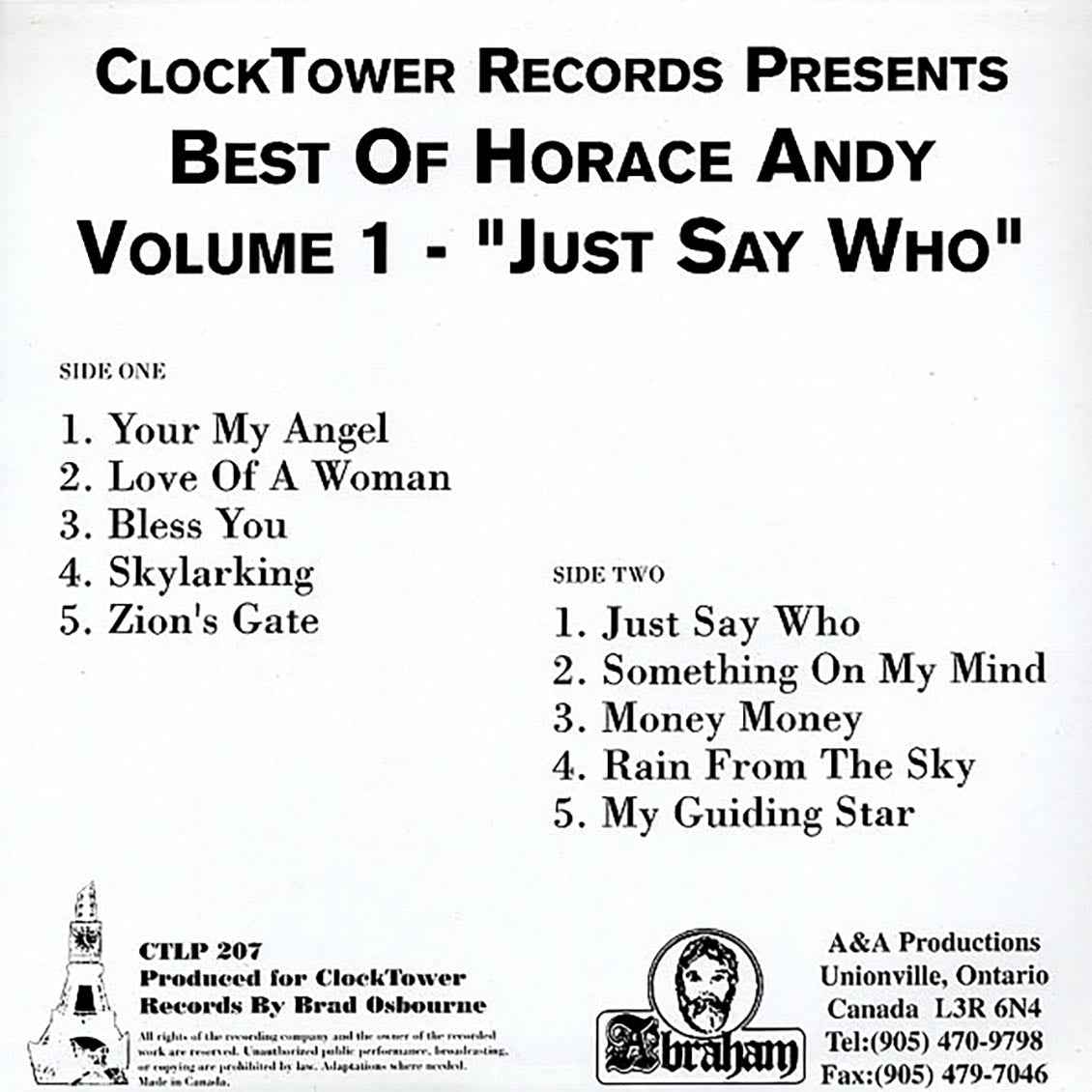 Horace Andy - Best Of Vol. One "Just Say Who" - new LP sealed