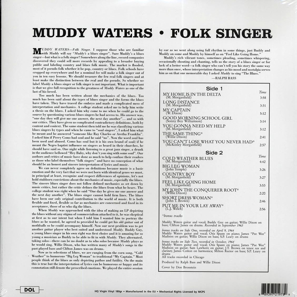 Muddy Waters - Folk Singer - new LP sealed - deluxe gatefold ed. 180gm HQ vinyl