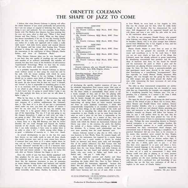 Ornette Coleman - The Shape Of The Jazz To Come - new LP sealed 180gm