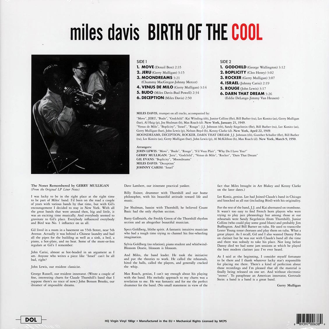 Miles Davis - Birth Of The Cool - new LP 180gm white coloured HQ virgin vinyl