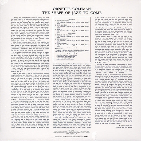 Ornette Coleman - The Shape Of The Jazz To Come - new LP sealed 180gm